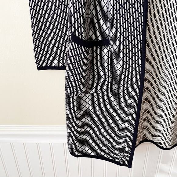 Talbots | Long Line Open Front Cardigan Sweater Duster Navy White Small - Picture 3 of 6